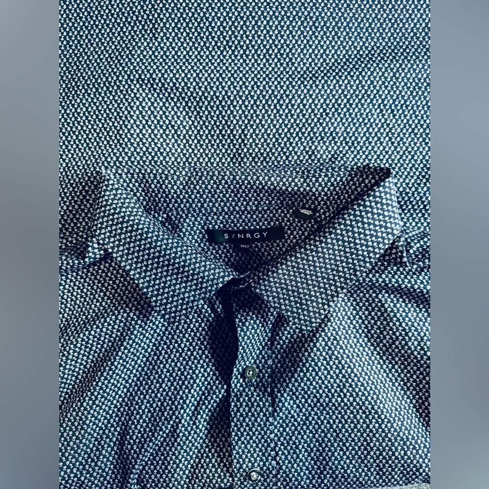 Synrgy Men's (Navy-White Floral Pattern) Short Sleeve ButtonUp (3XLT)